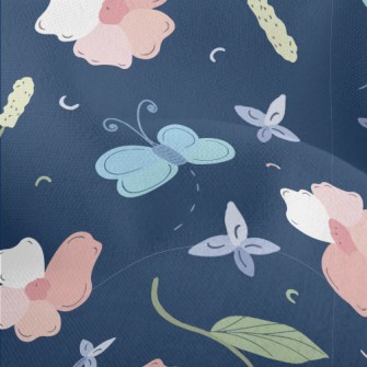 Cold Tones Butterfly Flowers Lightweight Performance Linen