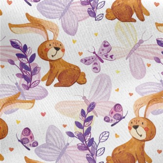 Cute Bunny Butterfly Jersey Backed Fleece