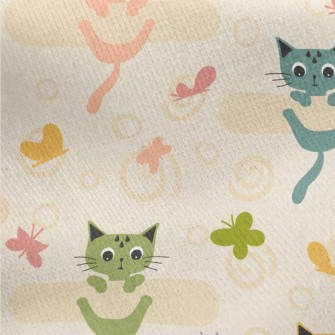 Colorful Kitten Butterfly Jersey Backed Fleece