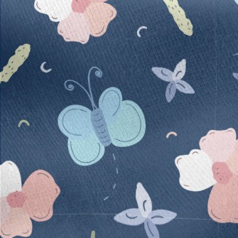 Cold Tones Butterfly Flowers Jersey Backed Fleece