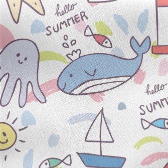 Lighthouse Whale Octopus Jersey Backed Fleece