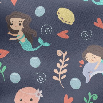 Playful Mermaid Octopus Jersey Backed Fleece