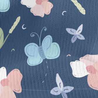 Cold Tones Butterfly Flowers Stretch Jersey
