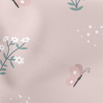 Butterflies Flying Among Flowe Lightweight Cotton Poplin