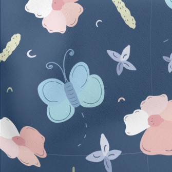 Cold Tones Butterfly Flowers Lightweight Cotton Poplin