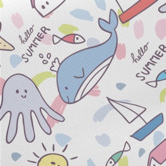 Lighthouse Whale Octopus Midweight Cotton Poplin