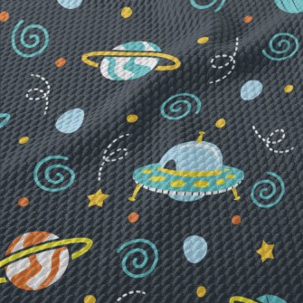 Space Planet UFO Birdseye Piqué