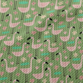 Garden Cartoon Flamingo Birdseye Piqué