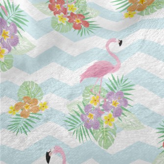 Tropical Flowers Flamingo Minky