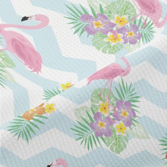 Tropical Flowers Flamingo Piqué