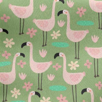 Garden Cartoon Flamingo Jersey Backed Fleece