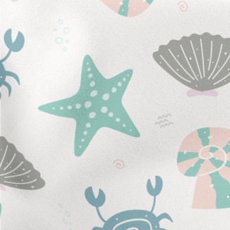 Shells, Starfish, Crab Lightweight Cotton Poplin
