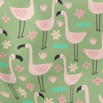 Garden Cartoon Flamingo Lightweight Cotton Poplin