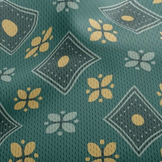 Checkered Green Flowers Athletic Mesh Flat Back