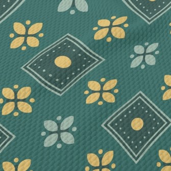 Checkered Green Flowers Birdseye Piqué