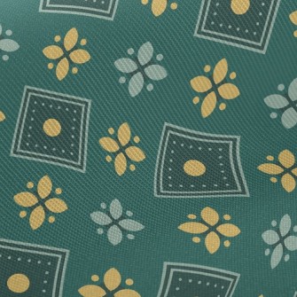 Checkered Green Flowers Twill