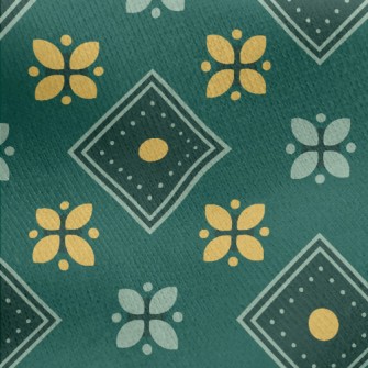 Checkered Green Flowers Jersey Backed Fleece