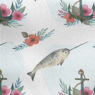 Cute Swordfish And Anchor Jersey Backed Fleece
