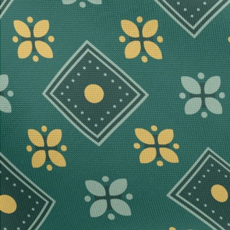 Checkered Green Flowers Pongee
