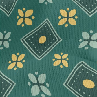 Checkered Green Flowers Stretch Jersey