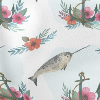 Cute Swordfish And Anchor Lightweight Cotton Poplin