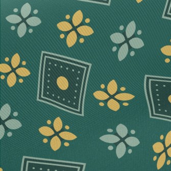 Checkered Green Flowers Midweight Cotton Poplin