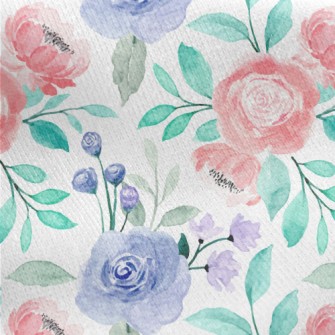 Watercolor Blooming Flowers Jersey Backed Fleece