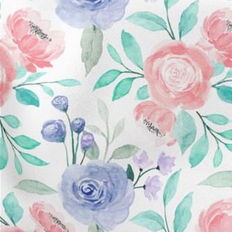 Watercolor Blooming Flowers Lightweight Cotton Poplin