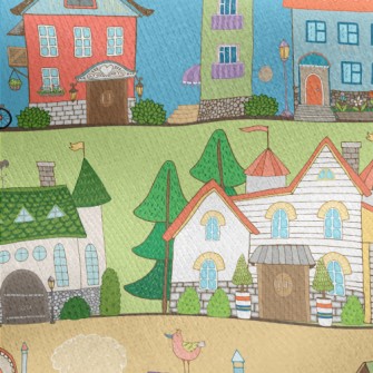 Nordic Town Architecture Jersey Backed Fleece