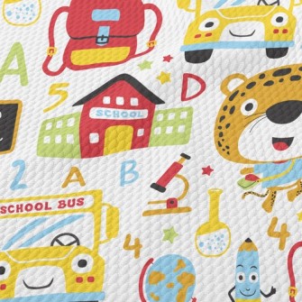 Cute Leopard Goes To School Birdseye Piqué