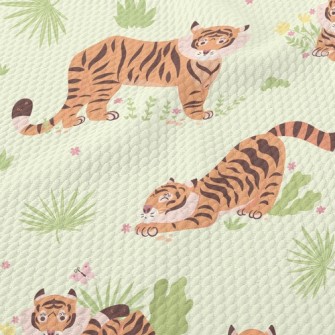 Tiger Playing In The Grassland Birdseye Piqué