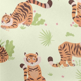 Tiger Playing In The Grassland Pongee