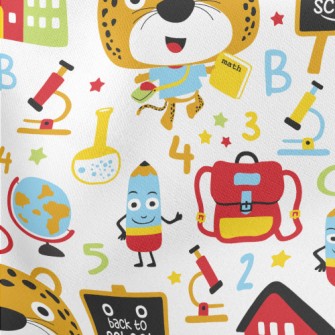 Cute Leopard Goes To School Lightweight Cotton Poplin