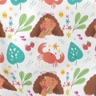 Girl Eating Watermelon To Cool Lightweight Cotton Poplin