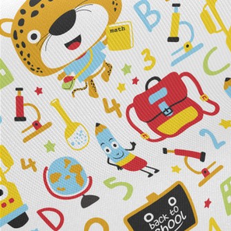 Cute Leopard Goes To School Midweight Cotton Poplin