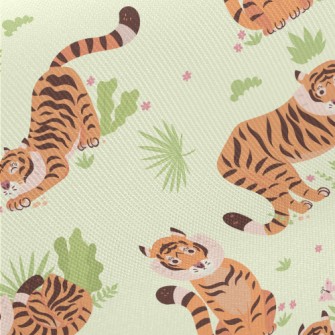 Tiger Playing In The Grassland Midweight Cotton Poplin