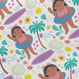 Cute Girl On Vacation At Seasi Midweight Cotton Poplin