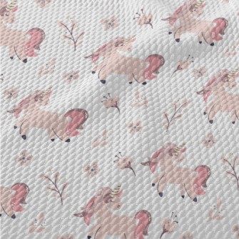 Pink Unicorn With Flowers Birdseye Piqué