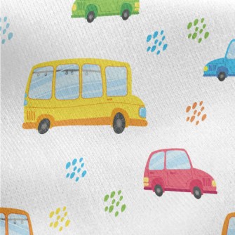 Colorful Cars And Buses Jersey Backed Fleece