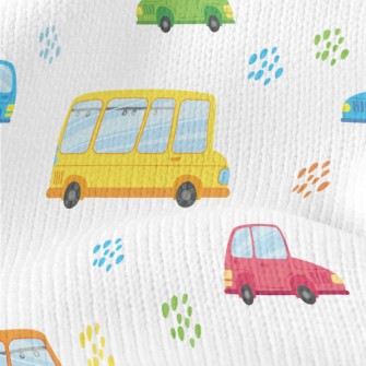 Colorful Cars And Buses Stretch Jersey