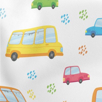 Colorful Cars And Buses Lightweight Cotton Poplin