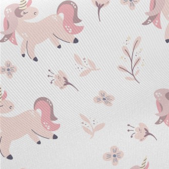 Pink Unicorn With Flowers Midweight Cotton Poplin