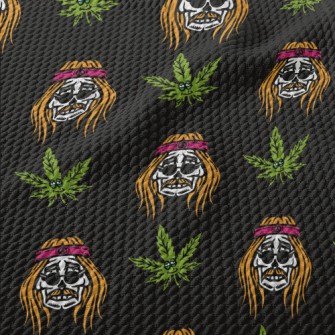Marijuana Leaf And Hippie Skul Birdseye Piqué