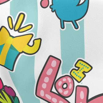 I Love You Cartoon Lightweight Cotton Poplin