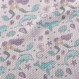 Undersea Mermaid Dolphin Birdseye Piqué