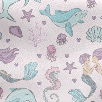 Undersea Mermaid Dolphin Jersey Backed Fleece