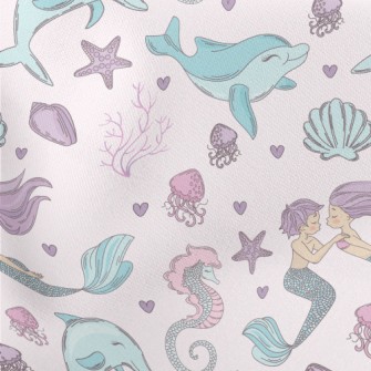 Undersea Mermaid Dolphin Lightweight Cotton Poplin