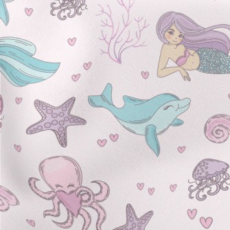 Mermaid Dolphin Octopus Lightweight Cotton Poplin