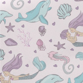 Undersea Mermaid Dolphin Midweight Cotton Poplin