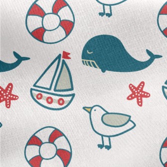 Nautical Supplies And Whales Jersey Backed Fleece